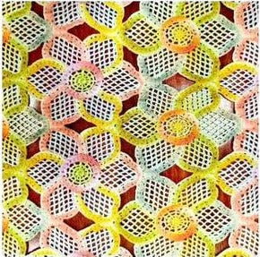 KT028C Holographic Hexagonal Floral Guipure Lace Fabric swatch