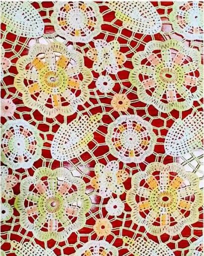 M276 Holographic Medallion Guipure Lace Fabric swatch