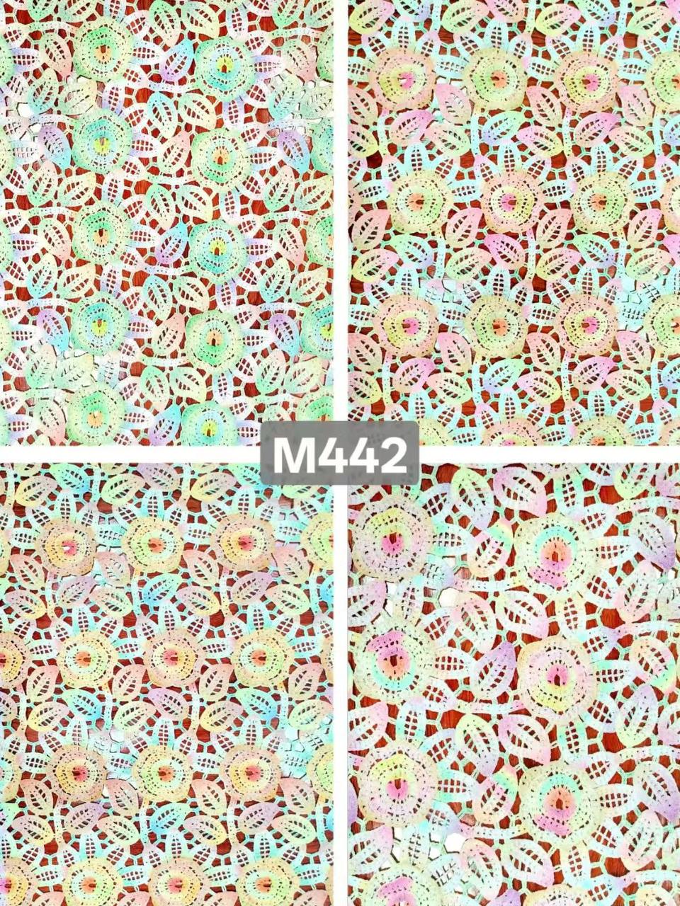 M442 Holographic Floral Guipure Lace Fabric in pastel iridescent colorway