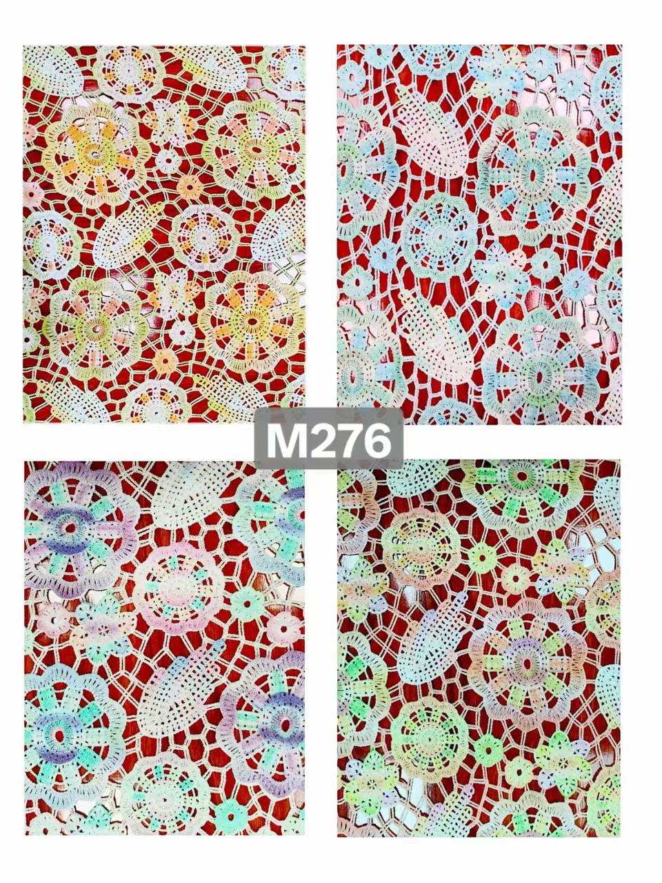 M276 Holographic Medallion Guipure Lace Fabric in iridescent pastel colorway
