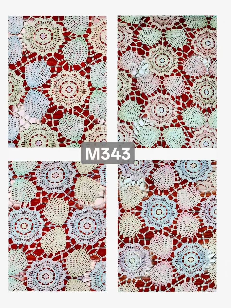 M343 Holographic Circular Medallion Guipure Lace Fabric in iridescent pastel colorway