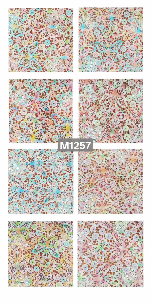 M1257 Holographic Butterfly Floral Guipure Lace Fabric in pastel iridescent colorways