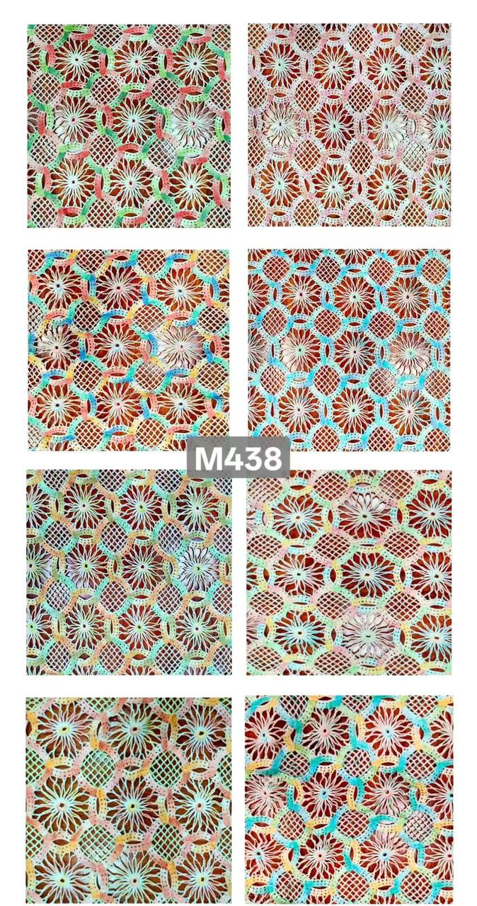 M438 Holographic Daisy Geometric Guipure Lace Fabric in multiple iridescent colorways