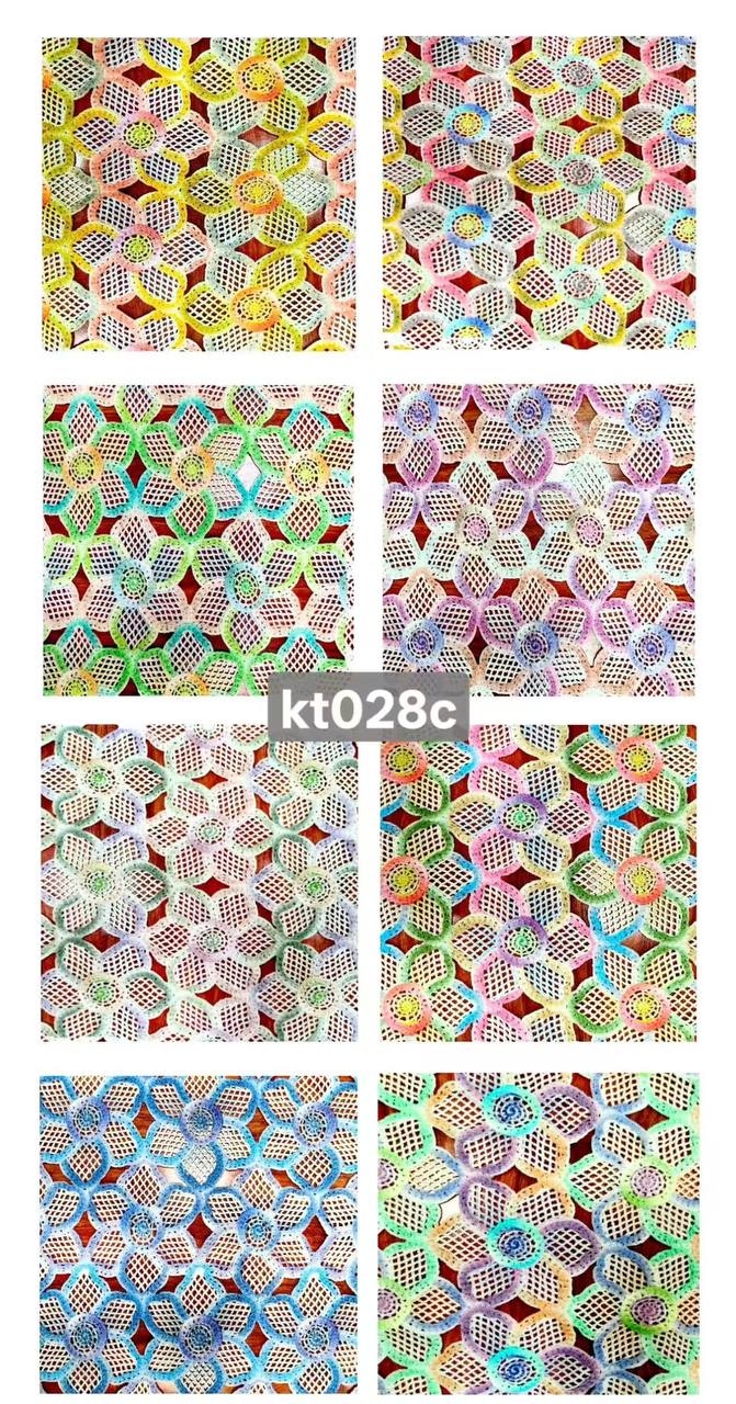 KT028C Holographic Hexagonal Floral Guipure Lace Fabric in multiple iridescent colorways